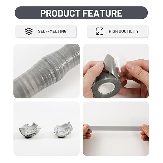 2-Pack Gray Silicone Repair Tape (20 Ft Total) - Self Amalgamating Tape for Duct Work & Hose Leaks - Heat Resistant Rubber Sealing Strip - Residue-Free & Easy-Peel Liner