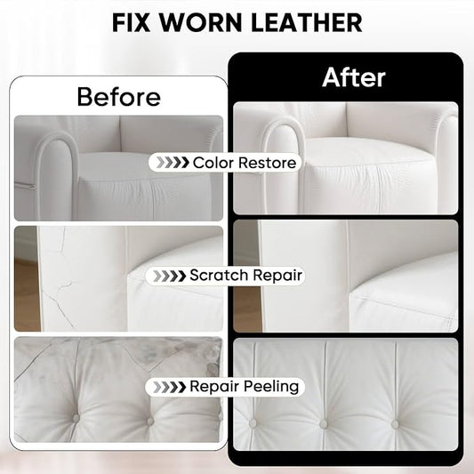 Leather Recoloring Balm - Scratch Repair & Color Restore Kit for Faded Leather, Leather Couch & Car Seats - 10OZ Leather Restorer Balm for Furniture, Auto Interior, Vinyl, Accessories (White)