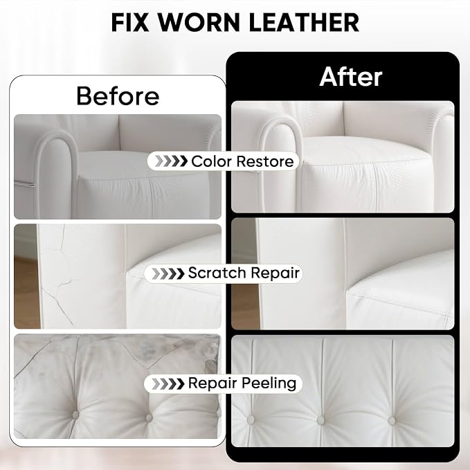Leather Recoloring Balm, Leather Couch Repair Kit, Leather Restorer for Couches, Leather Scratch Repair, Leather Recoloring Balm for Faded & Scratched Leather Couches (White, 12 OZ)