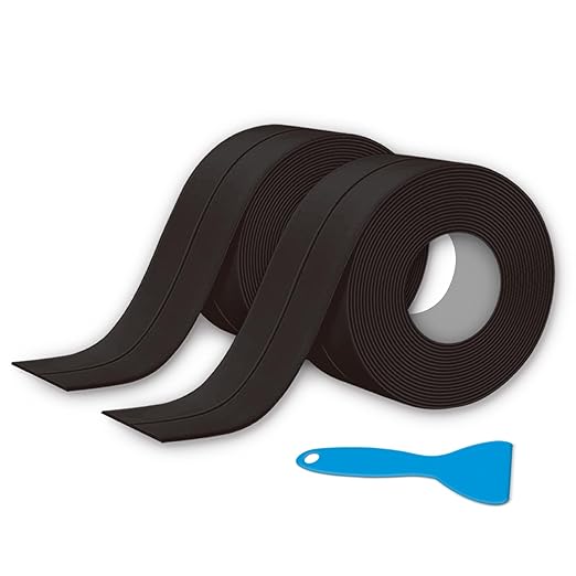 Black Caulk Tape, Bathroom Caulking Silicone Waterproof for Shower, Bathtub, Toilet Seal, Sink Edge Protector Kitchen Tape, Self-Adhesive Peel and Stick Removable Caulk Strip (1.5" x 10.5Ft, 2 Roll)
