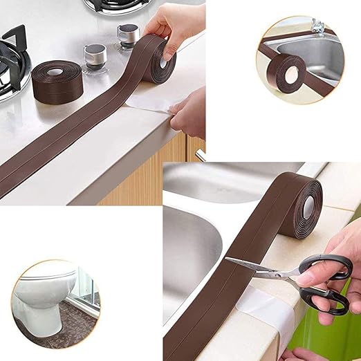 2 Pack Caulk Strip Sealing Strip PE Self Adhesive Waterproof Tape for Bathtub Bathroom Shower Toilet Kitchen and Wall Sealing 11 Ft Length (Brown Tape)
