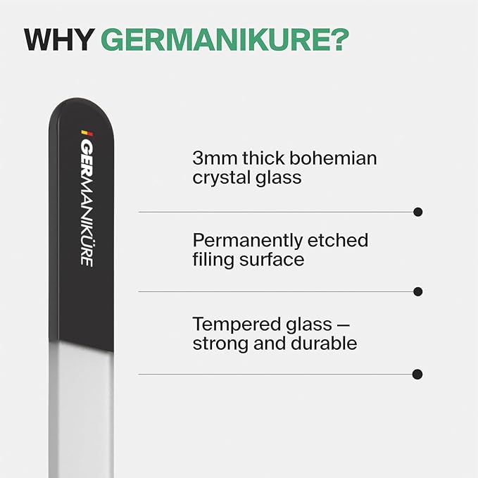 4pcs Manicure Set Genuine Czech Crystal Black Glass Nail File Moon File Manicure Stick Pedicure Foot Care Bar in Beige Suede by GERmanikure