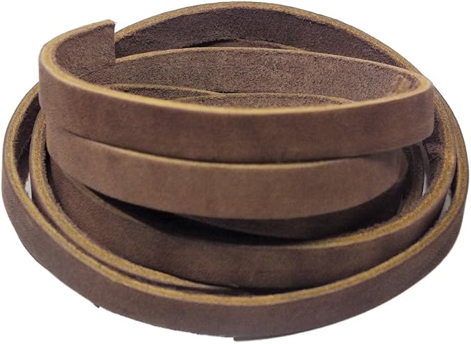 TOFL 3/8" Wide Flat Leather Cord – 72" (6 Feet) Long × 1/8" Thick (7-8oz) | Real Cowhide Leather Strips for Crafts | Brown | 72" L x 3/8" W x 1/8" Thick | Suede Backing | Leather Craft Supplies | Easy to Cut & Stitch | DIY Projects & Repairs | 7–8 oz