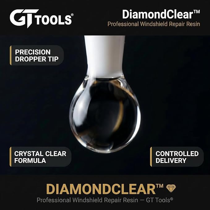 DiamondClear Windshield Repair Resin CR - Glass Nano Repair Fluid for Fixing Long Cracks - 15cc