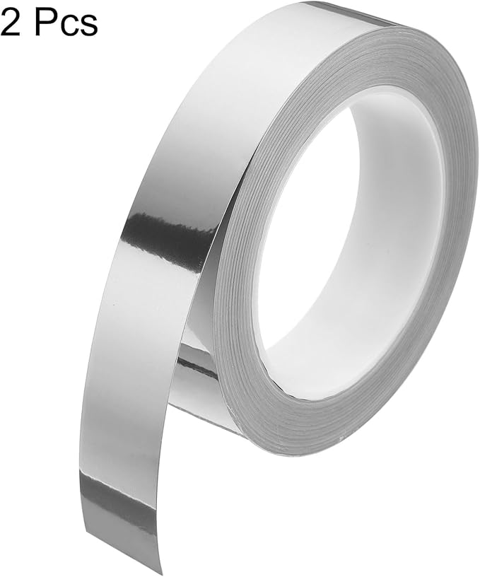 HARFINGTON 2Pcs Floor Tiles Silver Foil Lines Metallic Mirror Tape 0.98" x82 Ft Ft Self Adhesive Decor Floor Wall Seam Sticker Waterproof Gap Sealing Tape for Kitchen Bathroom Cabinet