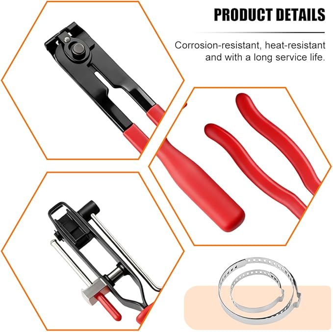 Car CV Joint Boot Clamp Pliers Kit, Carbon Steel Vehicle Joint Ear Clamp Banding Tool with Adjustable CV Boot Band Clamps, Automotive Repair Tool, Universal for SUV Automobile Truck (Red)