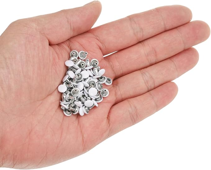 HARFINGTON 100 Sets Double Cap Leather Rivets, 6x6mm Round Cap Tubular Metal Studs Leather Crafting Rivets for Fabric Belt Pet Collar Boot Bag Repair and Decoration, White
