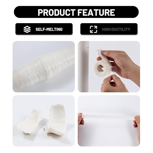 4-Pack White Self Fusing Silicone Tape (40 Ft Total) - Waterproof Plumbing Repair Tape for Leaking Pipes & PVC - Marine Grade Rubber Sealant for Boat Rigging - Residue-Free & Easy-Peel Liner