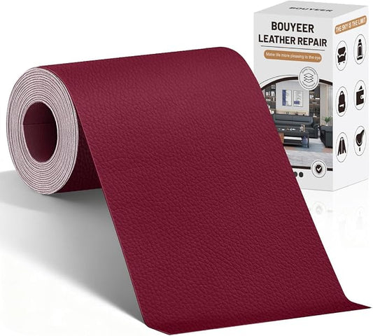 BOUYEER Leather Repair Patch Tape Kit,Self Adhesive Leather Repair for Sofa，Car Seat,Office Chair,Furniture,Jacket,Waterproof Strong Adhesive Vinyl Repair Kit. 4 in x 79 in,Wine red