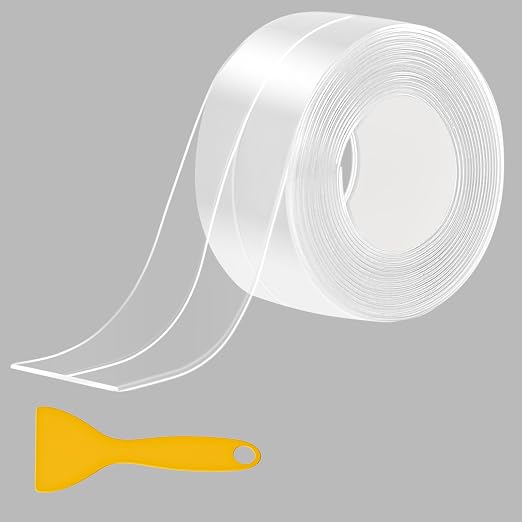 Fixmend Clear Caulk Tape, 1 Roll Self Adhesive Caulk Strip Waterproof, Caulking Sealant Tape for Kitchen, Countertop, Bathroom, Sink, Shower, Bathtub, Toilet Edge Protector with Sealing Tool