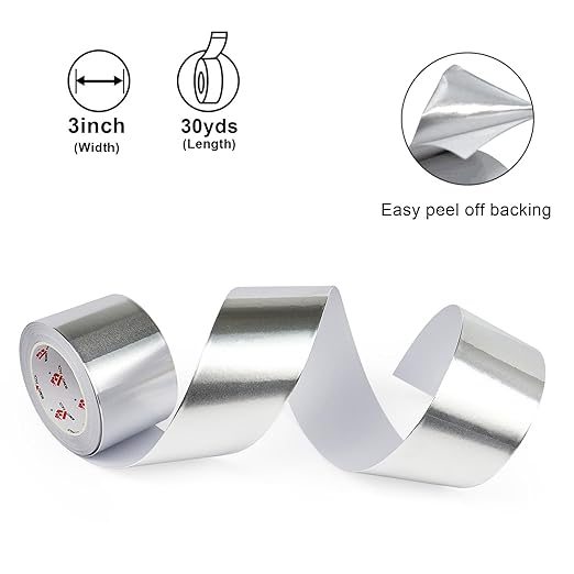 BOMEI PACK Aluminum Foil Tape,Heavy Duty Metal Foil Tape,High Temperature Silver Duct Tape,Perfect for Sealing & Patching,HVAC,Air Ducts,Insulation and Metal Repair (3 Inch)