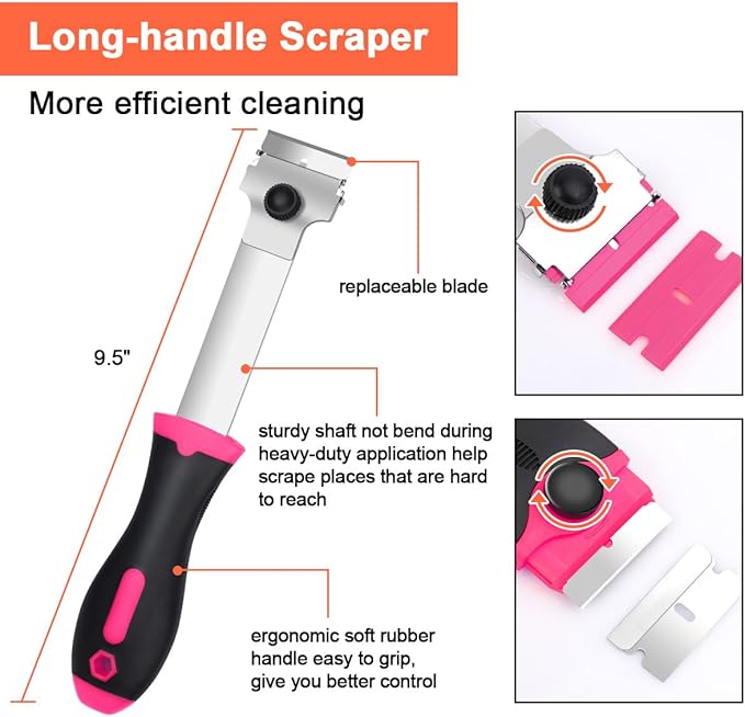Ainiv Razor Blade Scraper, 2 PCS Razor Scraper Tool with 20PCS Metal Blades and 20PCS Plastic Blades, Multi-funtional Cleaning Razor Scraper for Decals, Stickers, Labels, Caulk, Adhesive Removal(Pink)