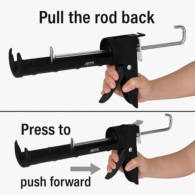 ADAK - Professional Caulking Gun, 10:1 Thrust Ratio, Caulking Gun No Drip, Hand Tool for Silicone & Sealant Application, Smooth Pressure Caulk Gun, Caulking Gun Tool (Whole Black)