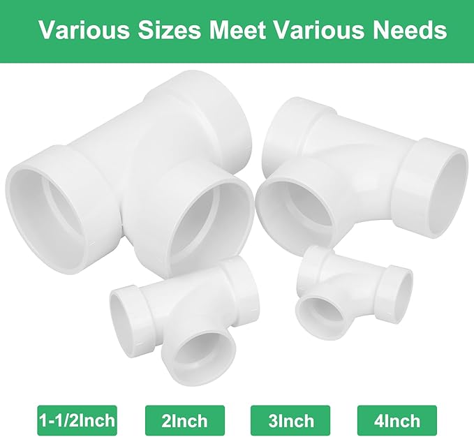 4IN PVC DWV Sanitary Tee 3-Way PVC Pipe Fittings Adapter Furniture Build Grade SCH40 PVC Elbow Fittings Connector for Drain, Waste, Vent