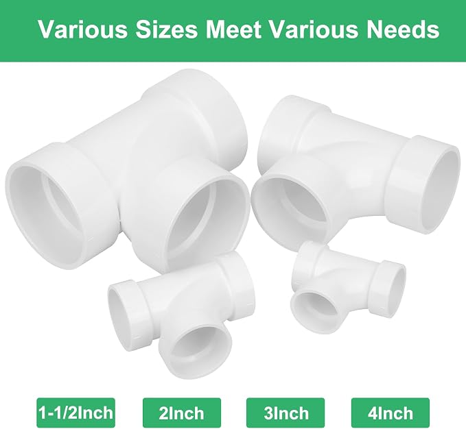 3IN PVC DWV Sanitary Tee 3-Way PVC Pipe Fittings Adapter Furniture Build Grade SCH40 PVC Elbow Fittings Connector for Drain, Waste, Vent