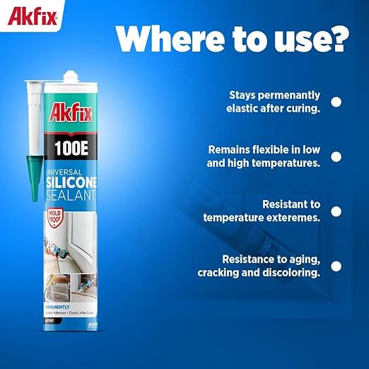 Akfix 100E RTV Translucent Silicone Caulk (24x10.1 fl.oz.)- 100% Waterproof Silicone Sealant for Kitchen and Bathroom, Shower, Bathtub, Toilet, Sink, Window & Door, No Discoloring |Translucent 24 Pack