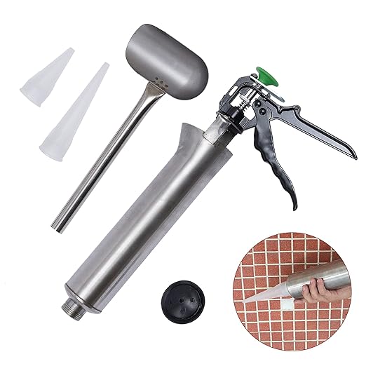 Grouting Dispenser, Caulking Tool Filler Applicator Sealing Device with Long 0.2'' Outlet Nozzles & Quick-Release Trigger for Floor Tile Joint Filling Wall Crack Repair Cement Seams