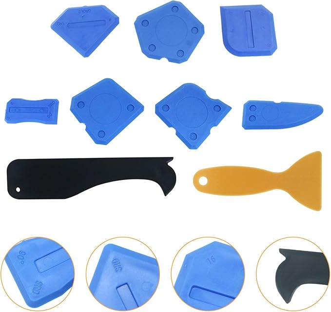 Waziaqoc 12 PCS Caulking Tool, Sealant Finishing Grout Tools Kit, Hand Caulk Removal Tool, Caulk Skirting Boards & Base Boards Replaceable Pads for Bathroom Kitchen Sealing