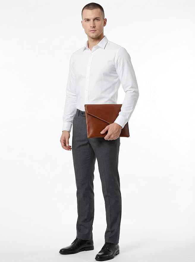 Vintage Leather 13.5" Business Clutch Envelope Bag Documents Certificate Laptop Sleeve Case Office File Folder (Orange)
