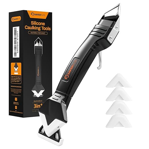Sakerplus 3-in-1 Silicone Caulking Tools,Caulk Remover Tool and Caulk Finishing Tool Kit with Silicone Smoother,Nozzle Needle for Kitchen Bathroom Window Sink (Classic Black)