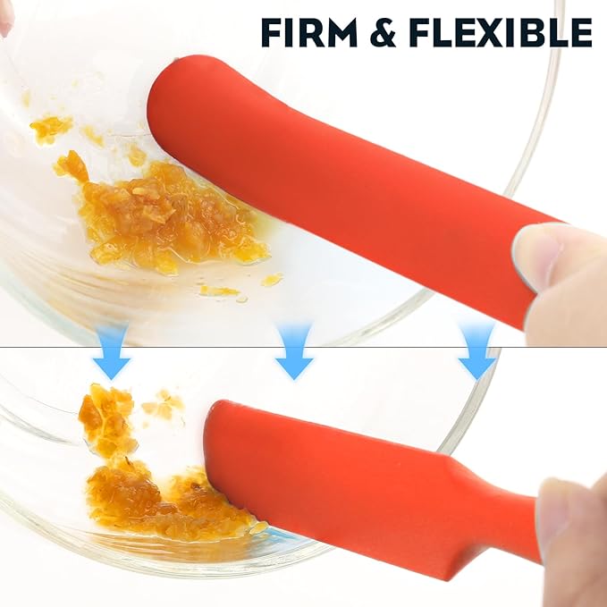 3pcs Silicone Jar Spatulas 10in Long Skinny Heat-Resistant, Narrow Spatula Set for Scraping Peanut Butter, Sourdough, Jam in Small Containers, Blenders & Baking (Black & Purple & Red)