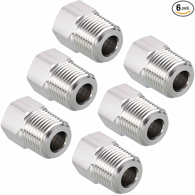 Pack of 6, 3/8" Male NPT NPT1/4" FeMale NPT Solid 304 Stainless Steel Hex Bushing, Hose Fittings Adapter Reducer for Bathroom Remodel, Tool Extensions