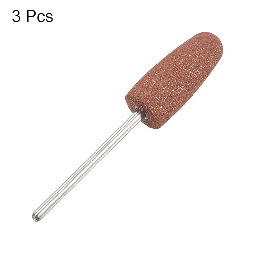 uxcell 3pcs 80 Grits Abrasive Mounted Stone 2.35mm Shank 2/5"(10mm) Dia Conical Heads Stone Grinding and Polishing Wheels for Nail Polishing