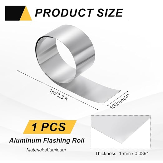 uxcell Aluminum Flashing Roll, 4in x 3.3ft Metal Roof Panels 1mm Waterproof Aluminum Sheet Roll for House Repair, Roof Flashing, Sealing Windows Doors, DIY Projects
