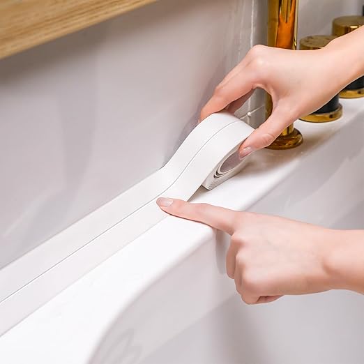 Frienda White Caulk Tape 10.5' x 1.5'' Waterproof Self Adhesive Caulk Strip Bathtub Sealant Tape Sealing Strip Oil Proof Bathroom Sealant for Kitchen Floor Wall Edge Protector(PE)