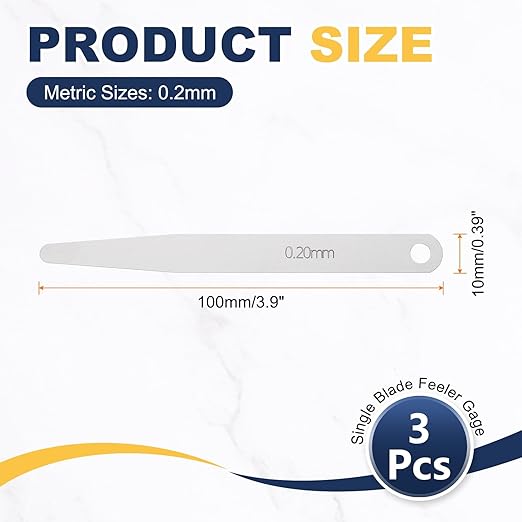 HARFINGTON 3pcs Metric Thickness Feeler Gauge 0.2mm Single Blade Oval Feeler Gauge 3CR-13 Stainless Steel Gap Measuring Tool for Repair Valve Guitar Spark Plug
