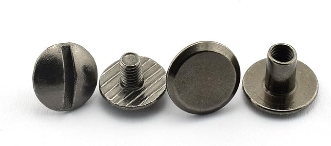LQ Industrial 15 Sets Chicago Screw Round Slotted Head Carbon Steel Binding Screws Rivet Book Binding DIY Leather Craft Assembly Bolt 1/4" Black