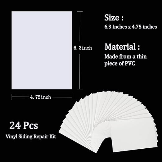 Vinyl Siding Repair Kit 24Pcs 6.3X4.75Inch Self-Adhesive Vinyl Siding Patch PVC Tape Cover Any Cracks Holes Blemishes on Vinyls Sidings Fence Tools Home Skirting
