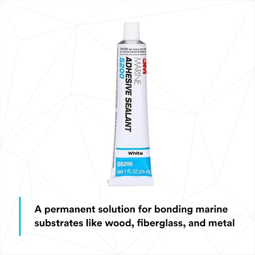 3M Marine Adhesive Sealant 5200 - Permanent Bonding and Sealing for Boats and RVs Above and Below the Waterline Waterproof Repair, White, 1 oz Tube