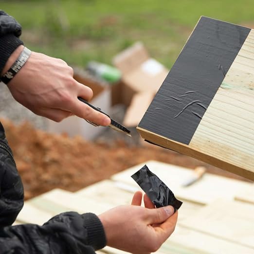 FrogTape Pro Grade Deck and Joist Flashing Tape - 6 Inch Width (6 in. x 50 ft) - All Weather & UV Resistant Linerless Tape for Decking, Wood, Beams with Advanced Acrylic Adhesive - 13 mils - Black