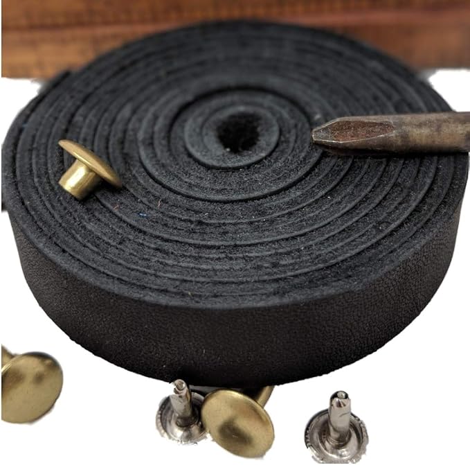 TOFL Genuine Leather Strap | Top Grain Cowhide Strip – Black | 72" L x 5/8" W x 1/16" Thick | Suede Backing | Leather Craft Supplies | Leatherworking & DIY Repair Projects | 4-5 oz