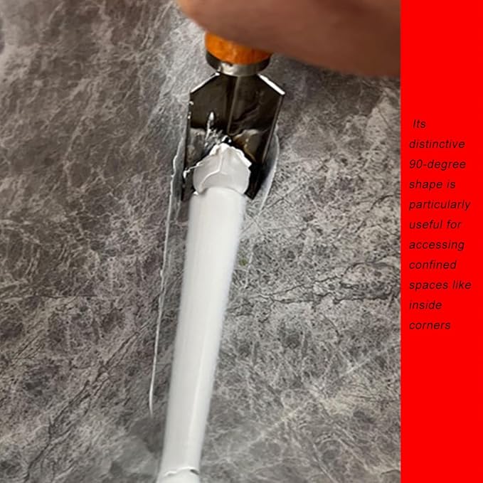Wooden Handle Right-Angle Caulk Finishing Tool - Grout Scraper & Flexible Tube Cutter