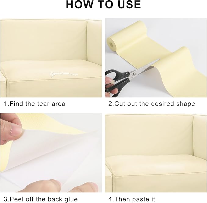 YAFLC Leather Repair Patch for Furniture, 4" x 63" Self Adhesive Leather Repair Kit Vinyl Repair Tape for Car Seat Sofa Jackets Couches Chair Light Yellowish