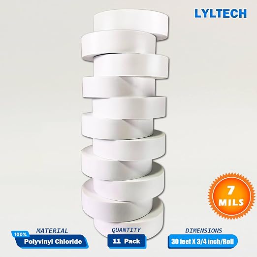 LYLTECH White Vinyl Electrical Tape 8 Rolls 7mil 3/4in x 30ft | Waterproof, strong adhesive, durable & easy wrap, high temperature resistant vinyl tape for home electrical wiring insulation