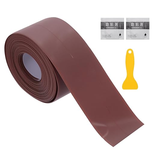 uxcell Caulk Tape Waterproof, 1.5 Inch x 16.4 ft Self-Adhesive Sealant Sealing Strip Caulking Sealant Tape PVC with Tool for Kitchen Sink Toilet Bathroom Bathtub Floor, Brown