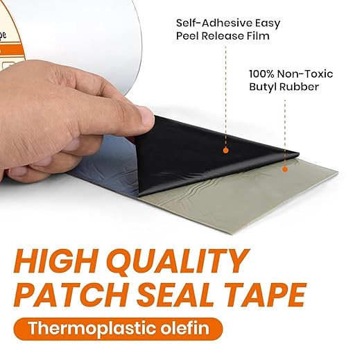 LLPT Waterproof Patch and Seal Tape 4” x 13 Ft Extra Thick Adhesive Layer UV Resistant Backing Permanent Bond Instant Seals for Repairing Cracks Gaps Holes Tears (PST62110BK4)