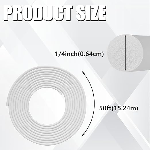 Backer Rod 1/4 Inch, EPDM Rubber Foam Caulk Saver 50' White Weather Strip Seal for Concrete Joints, Wall Cracks, Driveway and Joint Fillers.