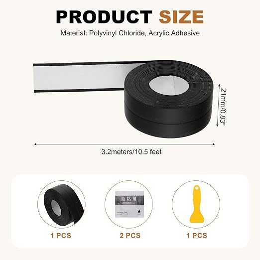 uxcell Caulk Tape Waterproof, 0.83 Inch x 10.5 ft Self-Adhesive Sealant Sealing Strip Caulking Sealant Tape PVC with Tool for Kitchen Sink Toilet Bathroom Bathtub Floor, Black