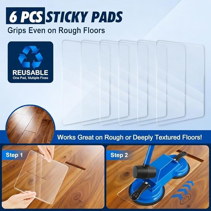 Floor Gap Fixer Tool, 45° Striking Surface Floor Gap Repair Tool with Dual Suction Cup, Made of Iron. with 6pcs Sticky Pads for Fixer Laminate/Vinyl Flooring Tools
