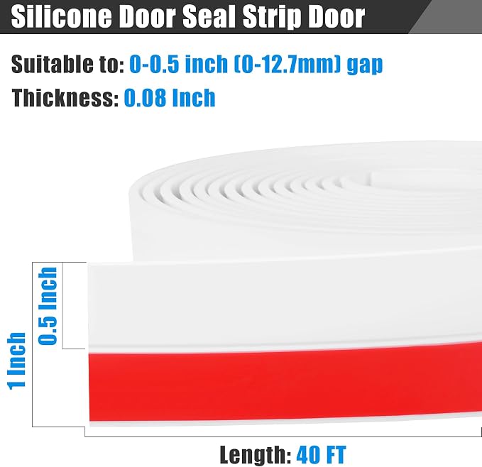 Draft Seal Tape for Doors and Windows 1 in x 40 Ft Silicone Weather Stripping Extra Thick 2mm Door Seal Strip with Strong Adhesive Draft Insulation Stopper Side Seal - White