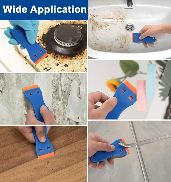2PCS Plastic Razor Blade Scrapers with 100 Blades – LINKOceans Safe Adhesive Remover for Stickers, Decals, Labels, Caulk & Gaskets on 3D printer beds,Glass,car or Windows Non Scratch Cleaning Tool