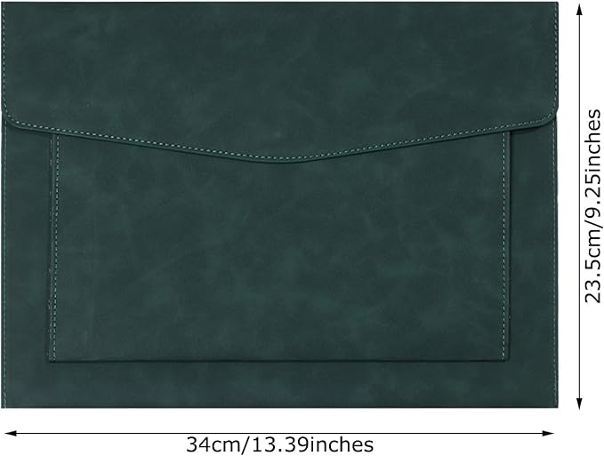 PU Leather A4 File Folder Document Holder with 2 Compartments Envelope Folder Case with Snap Closure for Receipt Contract (Green)