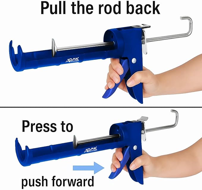 ADAK - Professional Caulking Gun, 10:1 Thrust Ratio, Caulking Gun No Drip, Hand Tool for Silicone & Sealant Application, Smooth Pressure Caulk Gun, Caulking Gun Tool (Blue)