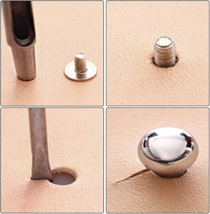 Juvielich 50 Sets 8mm Ball Head Stud Screws, Round Head Button Stud Rivets | Gold Tone, Zinc Alloy, Phillips Drive, Chicago Screws for Leather Belt, Leathercraft, DIY Repairs Decoration