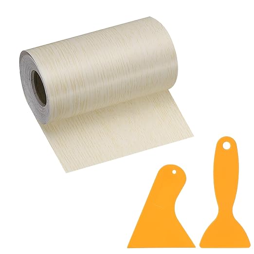 PATIKIL Wood Grain Repair Tape, 4" x 33' Self Adhesive Realistic Wood Tape with Scraper Durable Repair Patch for Furniture Floor Window Door Table DIY Home Decor, White Oak