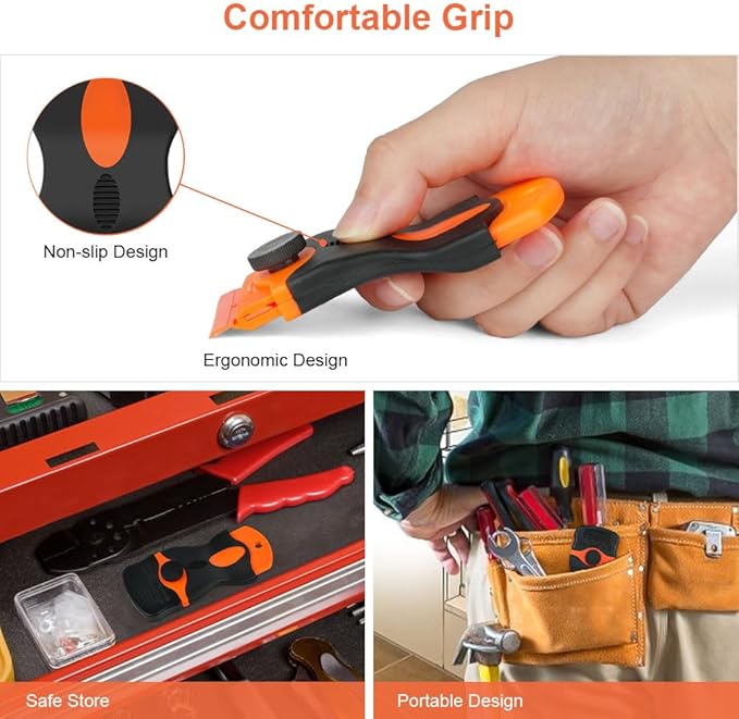 Ainiv Razor Blade Scraper, 2-in-1 Scraper Tool with 10PCS Metal Blades and 10PCS Plastic Blades, Multi-funtional Cleaning Razor Scraper for Stickers, Labels, Caulk, Adhesive, Paint Removal (2 Pack)
